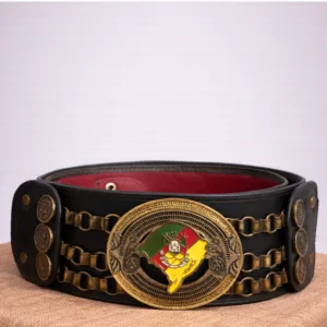 guaiaca gaúcha preta em couro com fivela dourada do rs